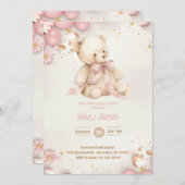 Invitation Ours en peluche Pastel Champagne Or Fille (Devant / Derrière)