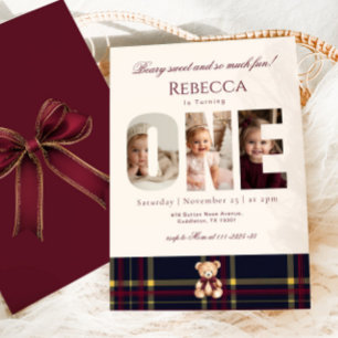 Invitation Ours en peluche pour 1er anniversaire fille photo 