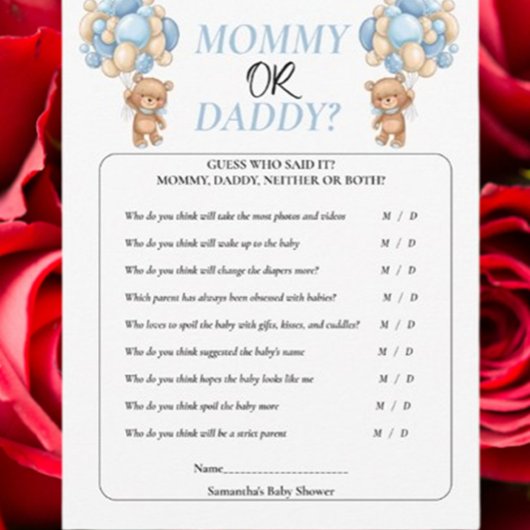 Invitation Ours en peluche pour Baby Shower  Bleu  Maman ou P