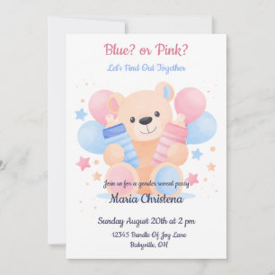 Invitation Ours en peluche pour la révélation du sexe du bébé