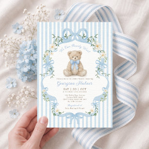 Invitation Ours en peluche rayé bleu tendre Fête prénatale po