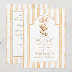 Invitation Ours en peluche rayures beige Baby Shower Tout En 
