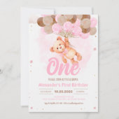 Invitation Ours en peluche rose 1er Ours d'anniversaire avec  (Devant)