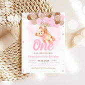 Invitation Ours en peluche rose 1er Ours d'anniversaire avec 