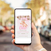 Invitation Ours en peluche rose 1er Ours d'anniversaire avec 