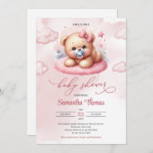 Invitation Ours en peluche rose Aquarelle mignon avec pacifie (Devant / Derrière)