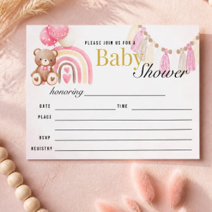 Invitation Ours en peluche rose BOHO arc-en-ciel Remplir la B