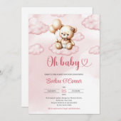 Invitation Ours en peluche rose d'aquarelle mignon sur le nua (Devant / Derrière)