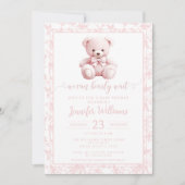 Invitation Ours en peluche rose motif floral bébé douche fill (Devant)
