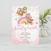 Invitation Ours en peluche rose rousse Nous pouvons attendre  (Debout devant)