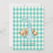Invitation Ours en peluche sarcelle aqua couche gingham perso (Dos)