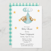 Invitation Ours en peluche sarcelle aqua couche gingham perso (Devant / Derrière)