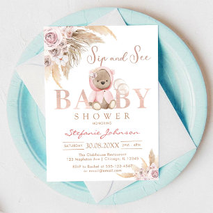 Invitation Ours en peluche Sip & See pour Baby Shower Pampass