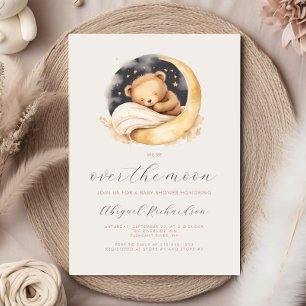 Invitation Ours en peluche sous la lune pour une Baby Shower