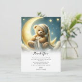 Invitation Ours en peluche sur lune fond d'étoiles Baby Showe (Debout devant)