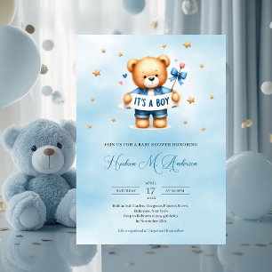 Invitation Ours en peluche tendance c'est un baby shower garç