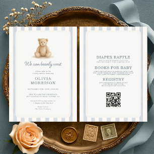 Invitation Ours en peluche tout-en-un garçon bleu rayures Bab