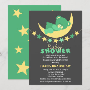 Invitation Ours en peluche vert dormant sur la lune Baby Show
