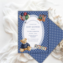Ours en peluche vintage à pois bleus et blancs 