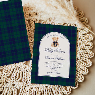 Invitation Ours en peluche Vintage Polo carreaux Navy Fête de