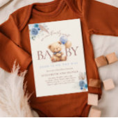 Invitation Ours En Teddy Avec Baby shower Rose Bleu Boho Ball