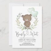 Invitation Ours En Teddy Avec Ballons Baby shower Neutre (Devant)