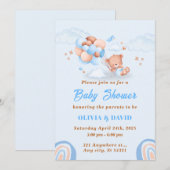 Invitation Ours En Teddy, Ballons Bleu Et Baby shower Brown (Devant / Derrière)