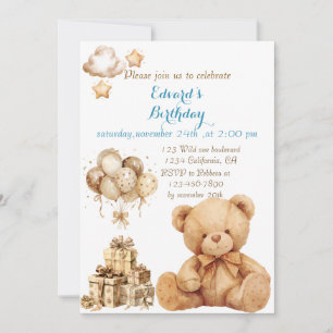 Invitation Ours en Teddy Balloon beige Anniversaire