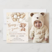 Invitation Ours En Teddy Brown Avec Ballons Photo Anniversair (Devant)