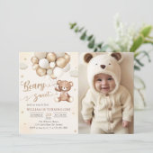 Invitation Ours En Teddy Brown Avec Ballons Photo Anniversair (Debout devant)