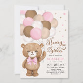 Invitation Ours en Teddy Brown rose avec ballons Fille Annive (Devant)