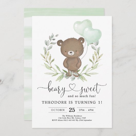 Invitation Ours En Teddy Cute Anniversaire Garçon Ballons ver (Devant / Derrière)