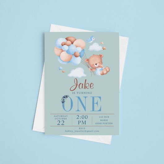 Invitation Ours En Teddy Et Bébé Balloon Anniversaire