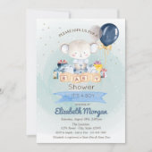 Invitation Ours En Teddy, Étoiles Présente Baby shower Bleu (Devant)
