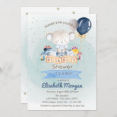 Invitation Ours En Teddy, Étoiles Présente Baby shower Bleu (Devant / Derrière)