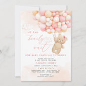 Invitation Ours en Teddy rose avec ballons Baby shower Invita (Devant)