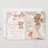 Invitation Ours En Teddy Rose Avec Ballons Photo Anniversaire (Devant)