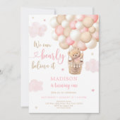 Invitation Ours en Teddy rose Blonde à air chaud Anniversaire (Devant)