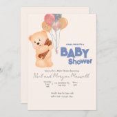 Invitation Ours en Teddy Rose Noir Bébé Douche à Balloon (Devant / Derrière)