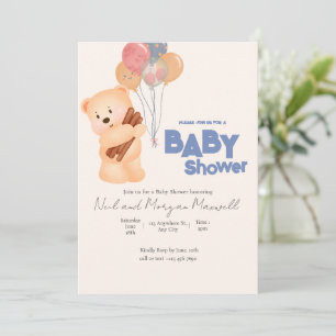 Invitation Ours en Teddy Rose Noir Bébé Douche à Balloon