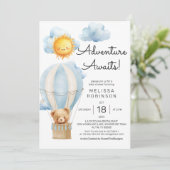 Invitation Ours En Teddy Stuffé Air Balloon Bébé Garçon Douch (Debout devant)