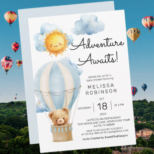 Invitation Ours En Teddy Stuffé Air Balloon Bébé Garçon Douch