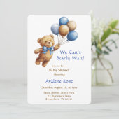 Invitation Ours en Teddy Tan mignon avec Baby shower garçon d (Debout devant)