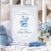 Ours en tissu Gingham bleu Fête bébé neutre