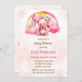 Invitation Ours en tourbe rose mignon avec Baby shower de fil (Devant / Derrière)
