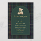 Invitation Ours en Vichy Tout Compris Vert Baby Shower (Devant)