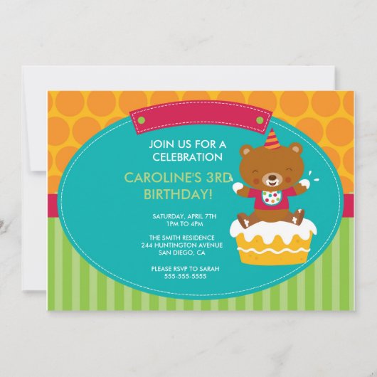 Invitation Ours et gâteau de nounours d'invitation de fête (Devant)