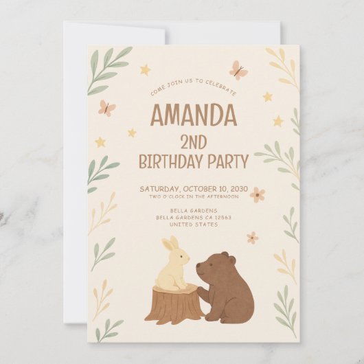Invitation Ours et lapin des bois (Devant)