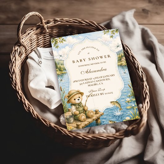 Invitation Ours Fantaisiste Pêche Fête de Naissance