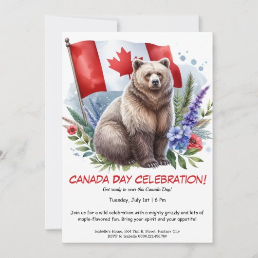 Invitation Ours grizzli et Canadien | Fête du Canada (Devant)